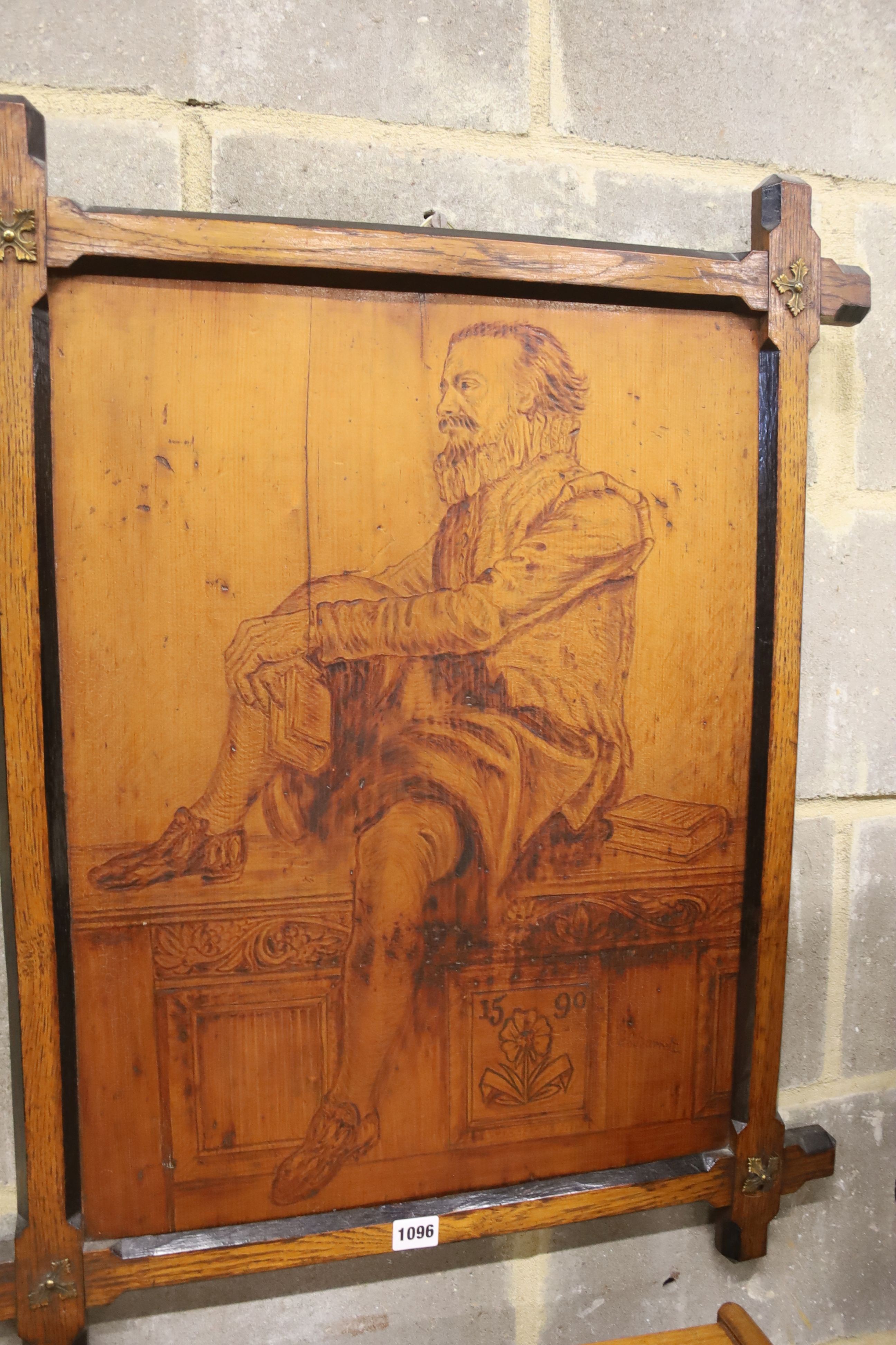 A pair of Arts & Crafts pokerwork beech panels, 59 x 48cm signed G. C. Barrett in oak frames